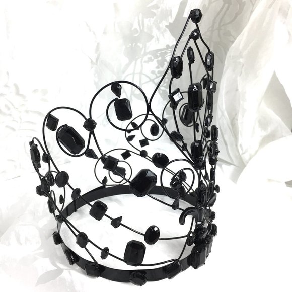 Crown Metal Headdress Goth Black Jeweled 10\